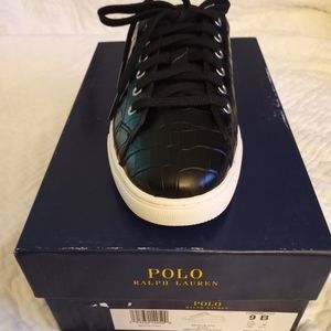 Polo Ralph Lauren Delia Black Embossed Faux Croc Slip-on Sneakers- New
